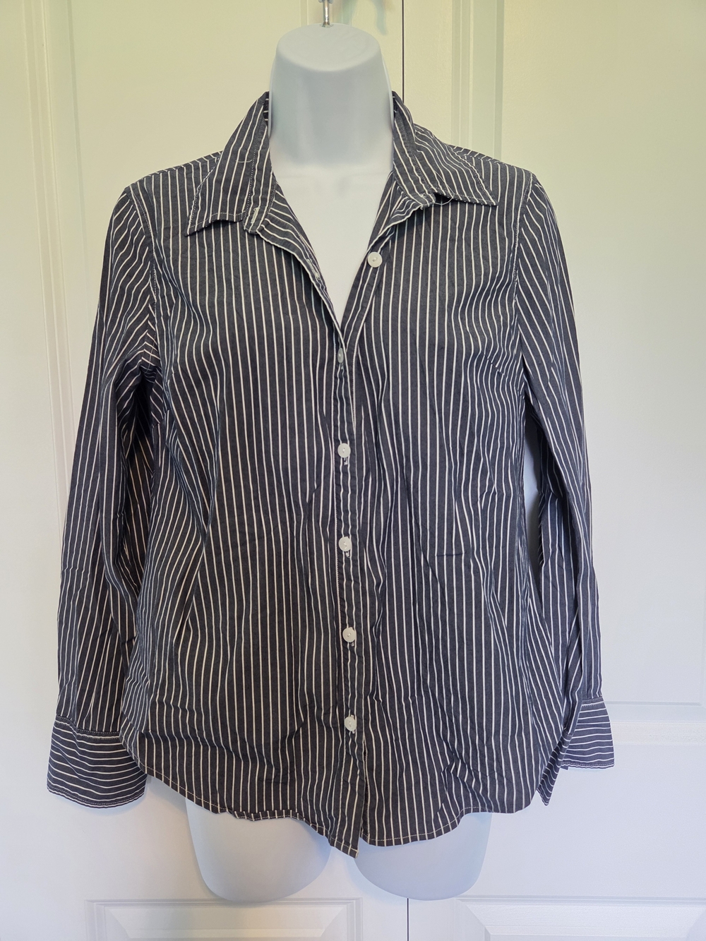 liz & co. Blue and White Vertical Stripe Button-Down Shirt